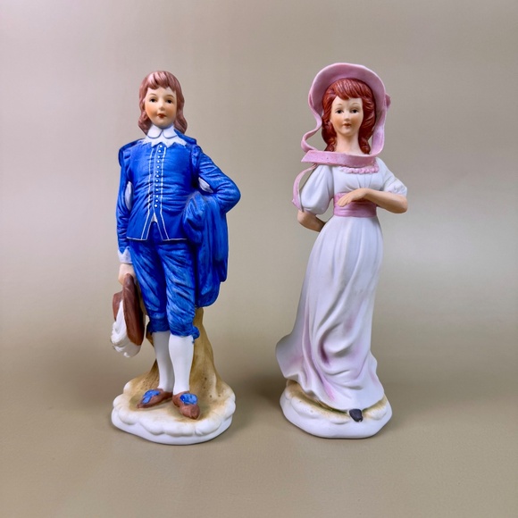 Vintage Bisque Porcelain Figurines | Colonial Couple | Hand-Painted - Picture 3 of 15